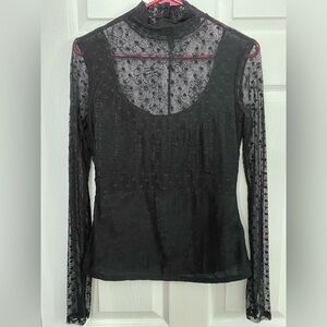 Black Mixed Lace Blouse